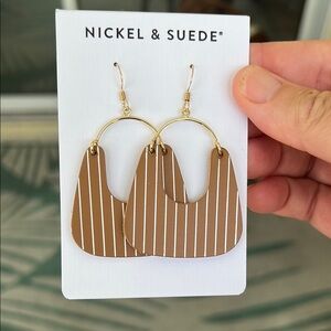 Nickel and suede London tan pinstripe Nora earrings